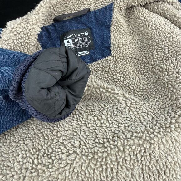 Carhartt Rugged Flex Relaxed Fit Sherpa-Lined Chore Barn Denim Jacket Blue M - Picture 14 of 15